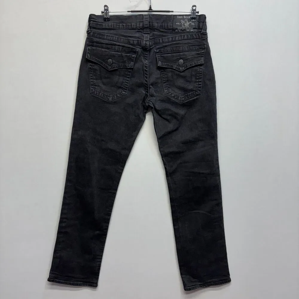 True Religion Men Ricky Relaxed Straight Jeans Size 33x32 Black Denim C124 -5